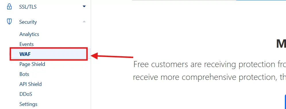Navigate to 'Security' section and select 'WAF'
