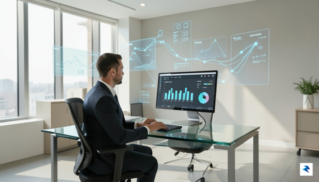 A modern, minimalist office space showing a recruiter using a&hellip;