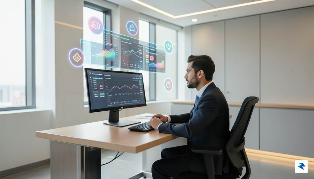 A modern, sleek workspace showing a HR professional analyzing data&hellip;