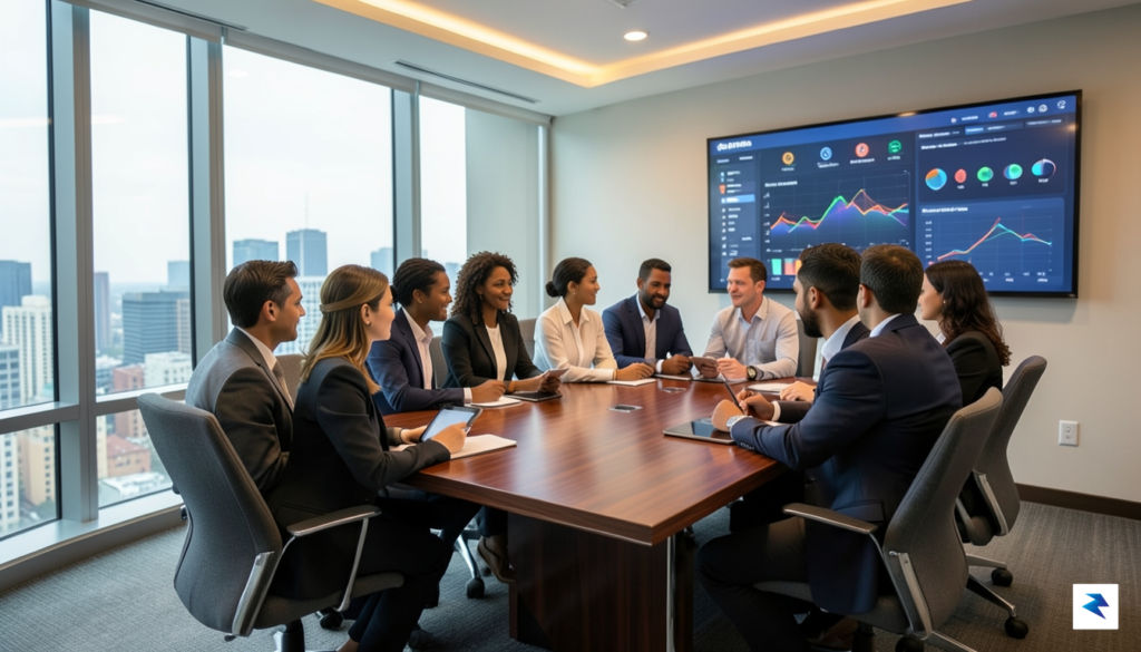 A diverse team of HR professionals sitting around a modern&hellip;