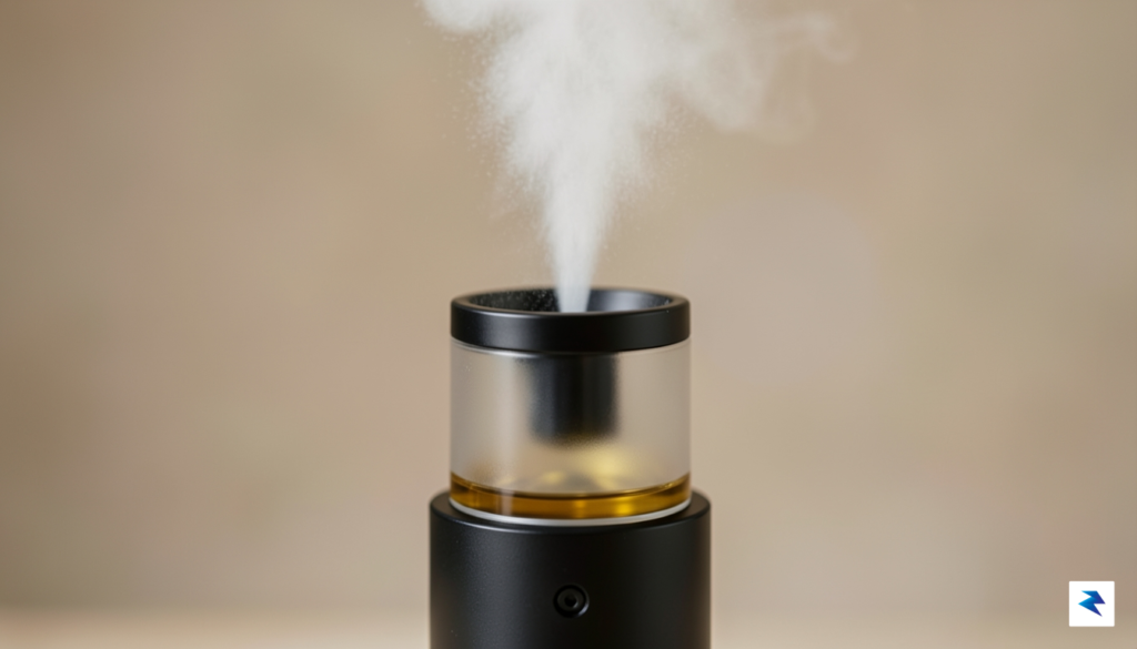 A close-up shot of a nebulizing essential oil diffuser with&hellip;