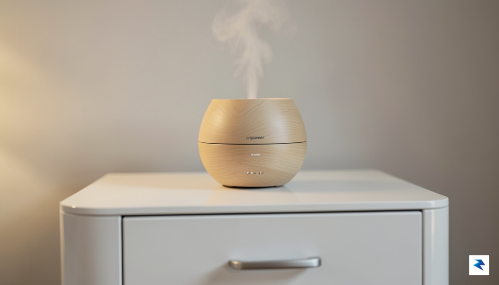 A sleek, light-wood grain Urpower Aroma essential oil diffuser sitting&hellip;