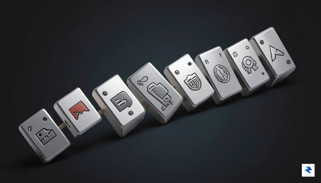 A series of digital dominoes falling, each representing a different…