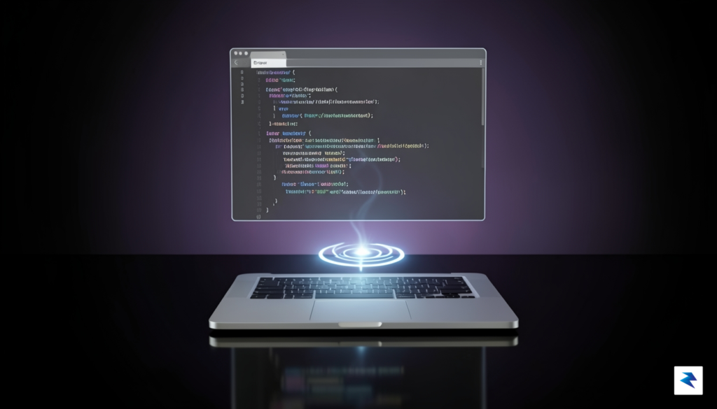 A sleek, minimalist digital illustration showing a MacBook with its&hellip;