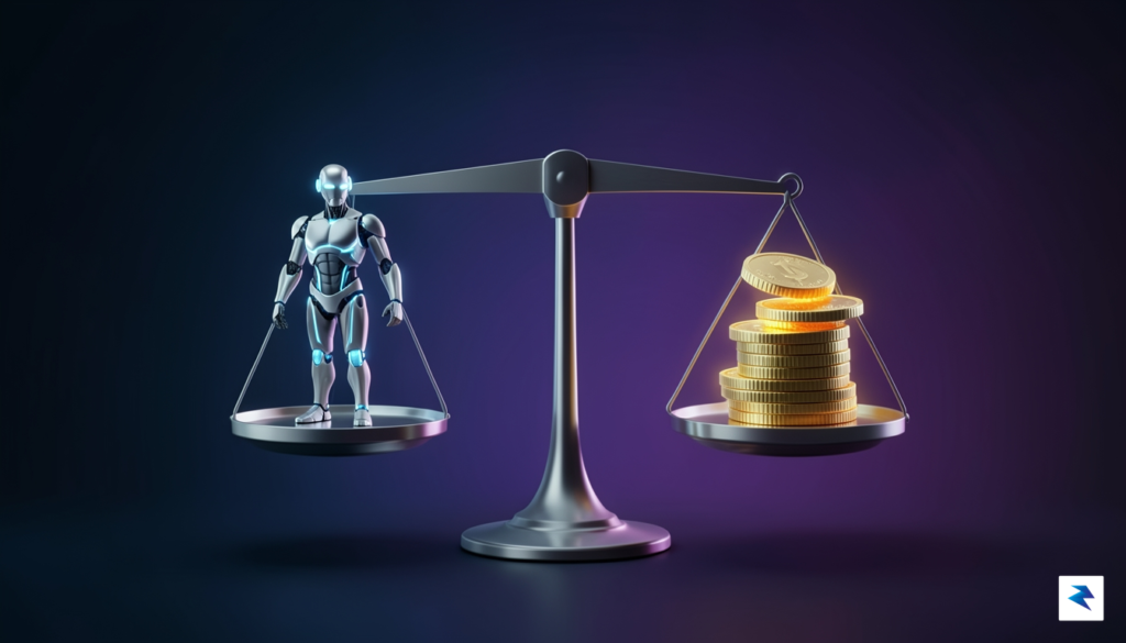A sleek, high-tech conceptual visualization of a digital balance scale,&hellip;