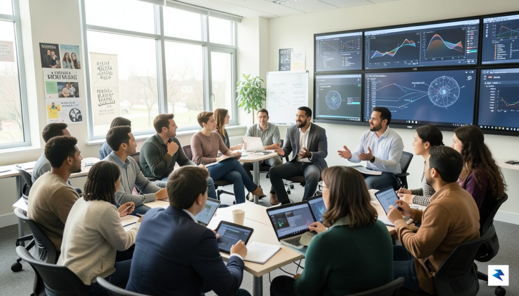 A diverse group of university students and professors in a&hellip;
