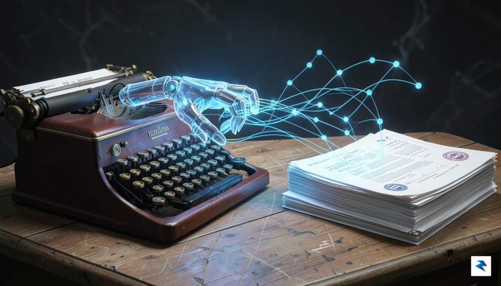 A conceptual digital illustration showing a glowing, translucent robotic hand&hellip;