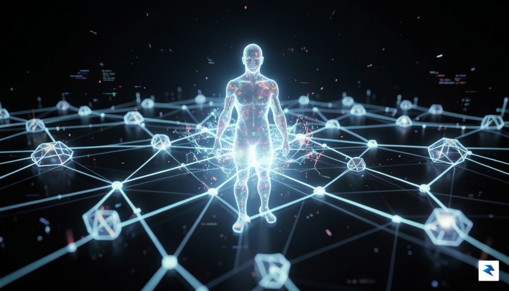 A conceptual digital landscape showing a glowing, intricate network of&hellip;