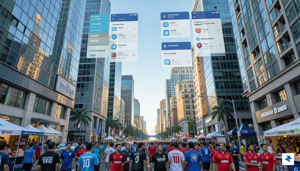 A modern, bustling city street during a large international sporting&hellip;