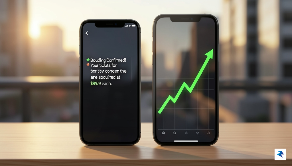 A digital illustration showing a smartphone screen displaying a booking&hellip;