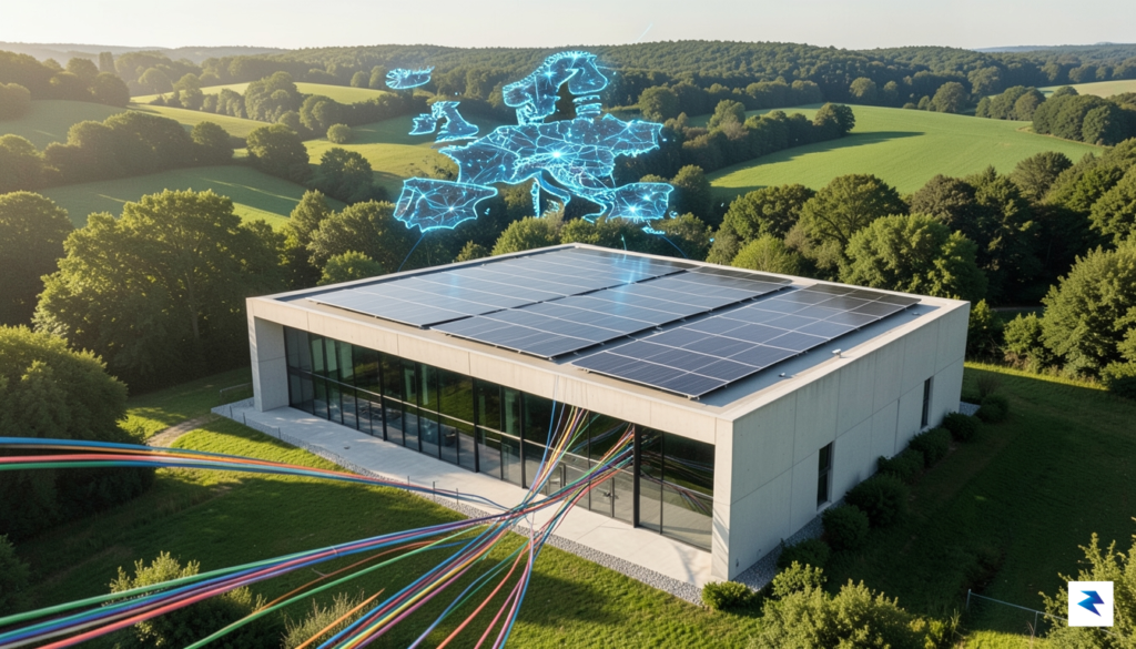 A modern, sleek data center facility located in a lush&hellip;