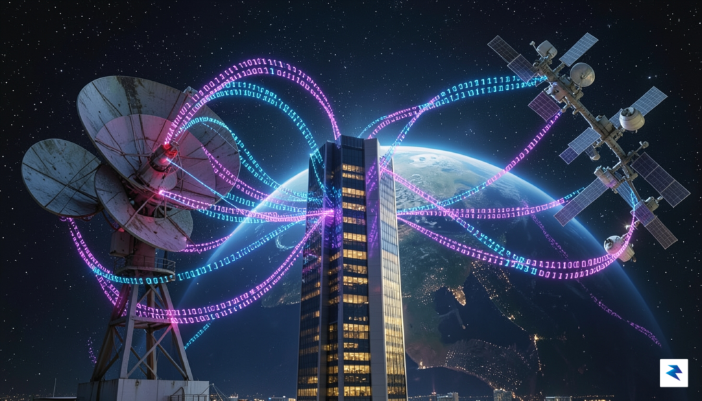 A conceptual digital illustration showing a glowing network of binary&hellip;