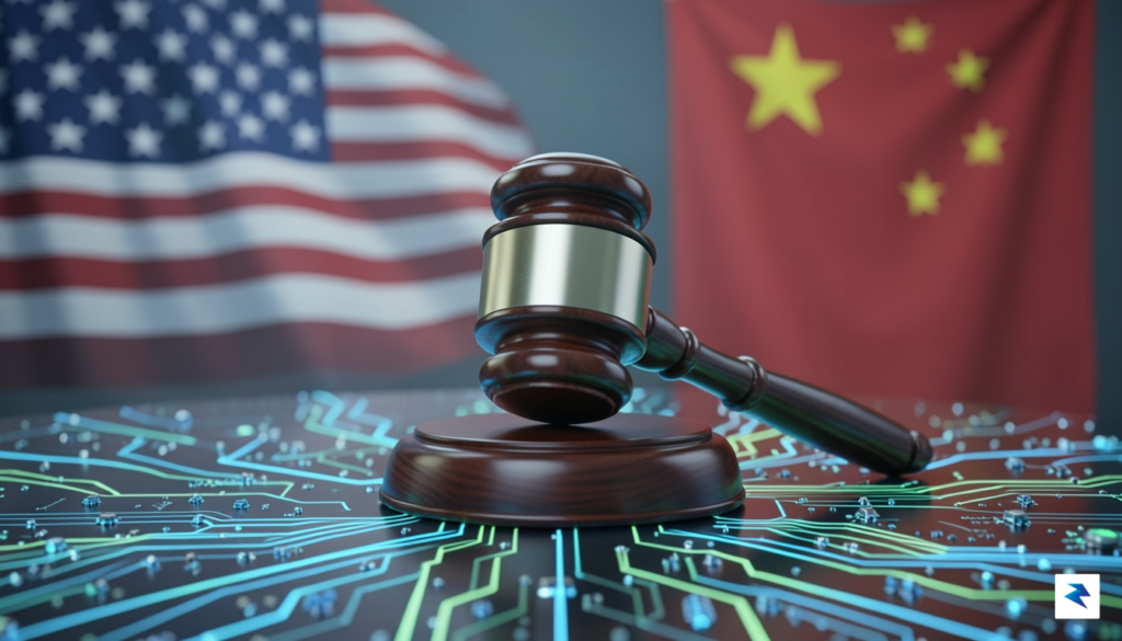 A conceptual digital illustration showing a courtroom gavel resting on&hellip;