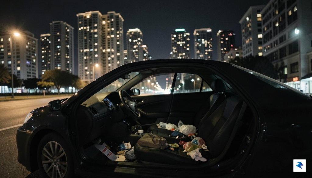 A conceptual, high-contrast photograph showing a cluttered, dimly lit interior&hellip;