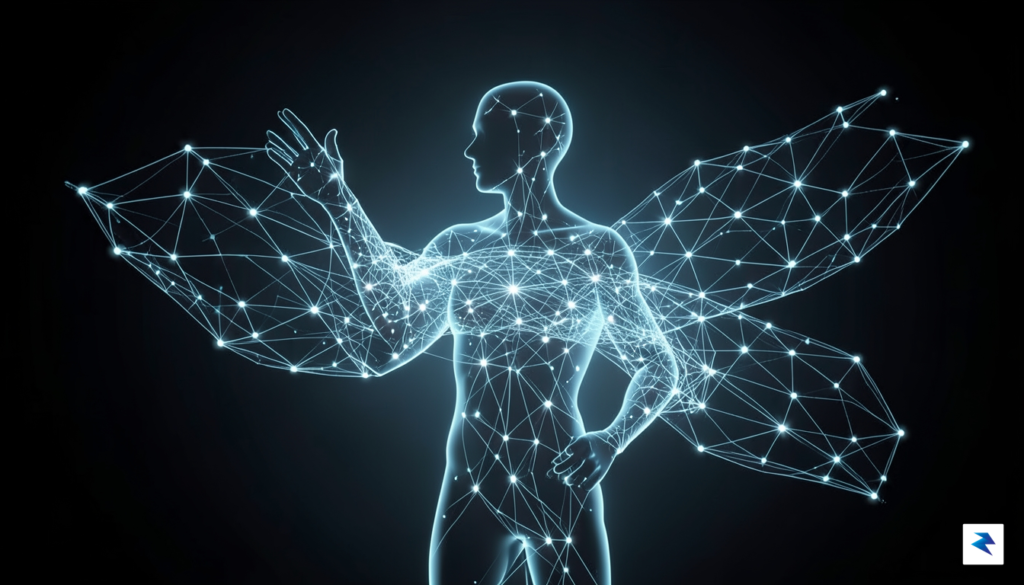 A conceptual digital visualization showing a glowing, multi-layered neural network&hellip;