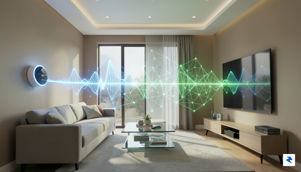 A conceptual illustration showing a digital voice wave transforming into&hellip;