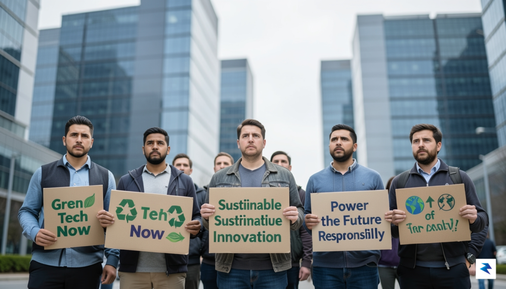 A diverse group of tech workers standing together, some holding&hellip;