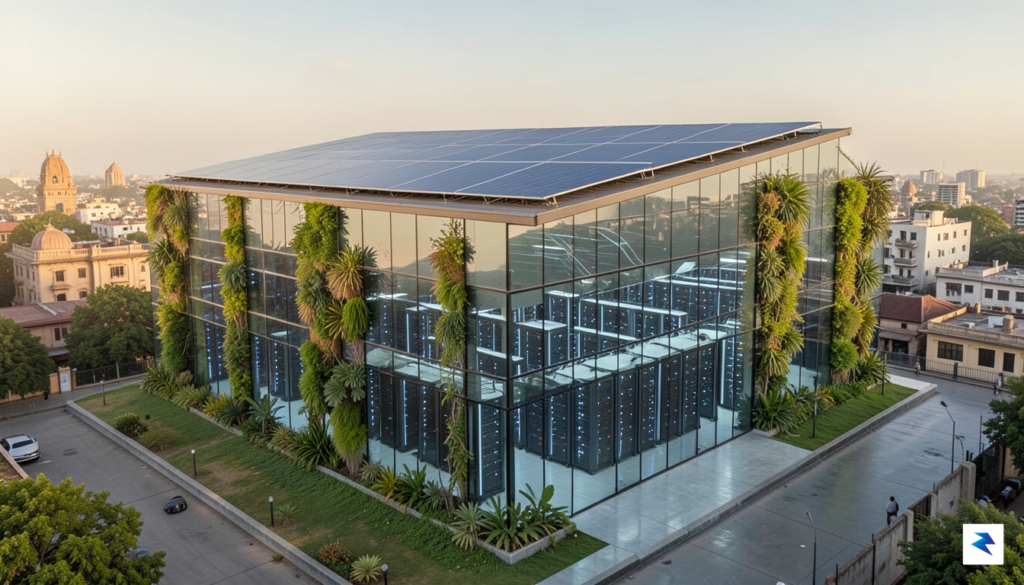 A modern, sustainable data center building in India integrated with&hellip;