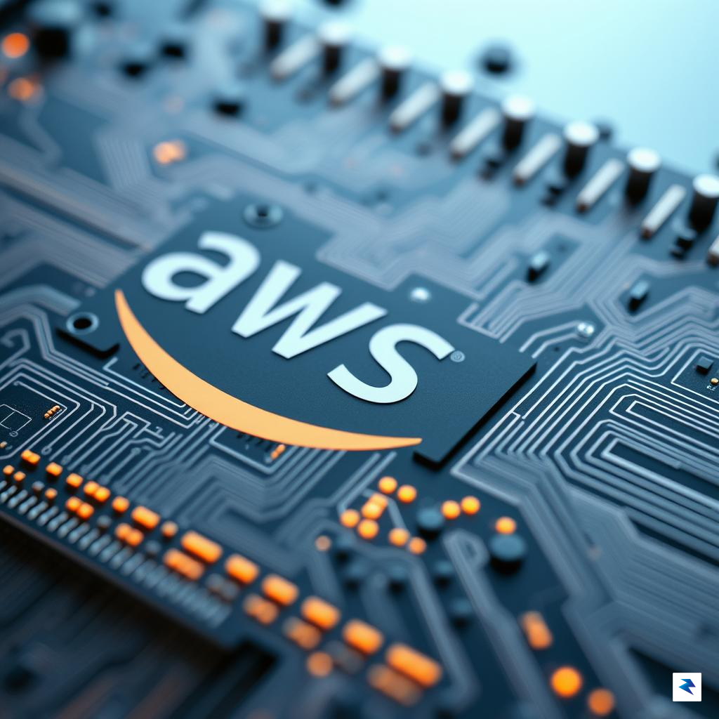 A close-up, high-resolution shot of an AWS Trainium AI chip,…