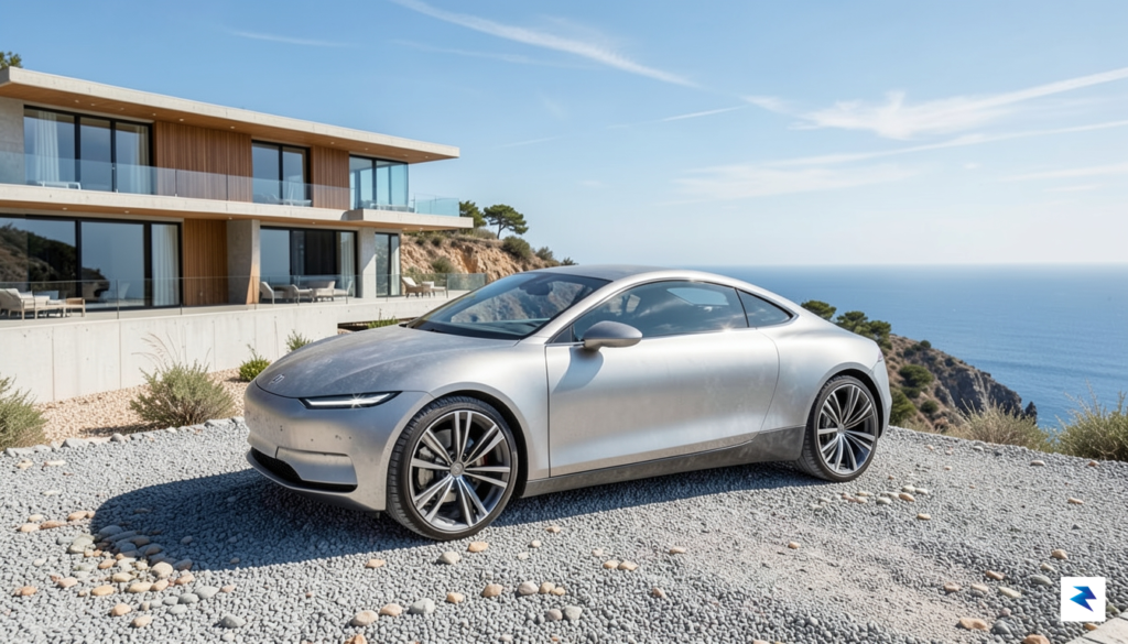 A sleek, minimalist electric vehicle with a lunar-inspired industrial design,&hellip;