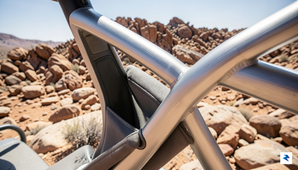 A close-up, high-detail shot of the Amble One&rsquo;s brushed aluminum&hellip;