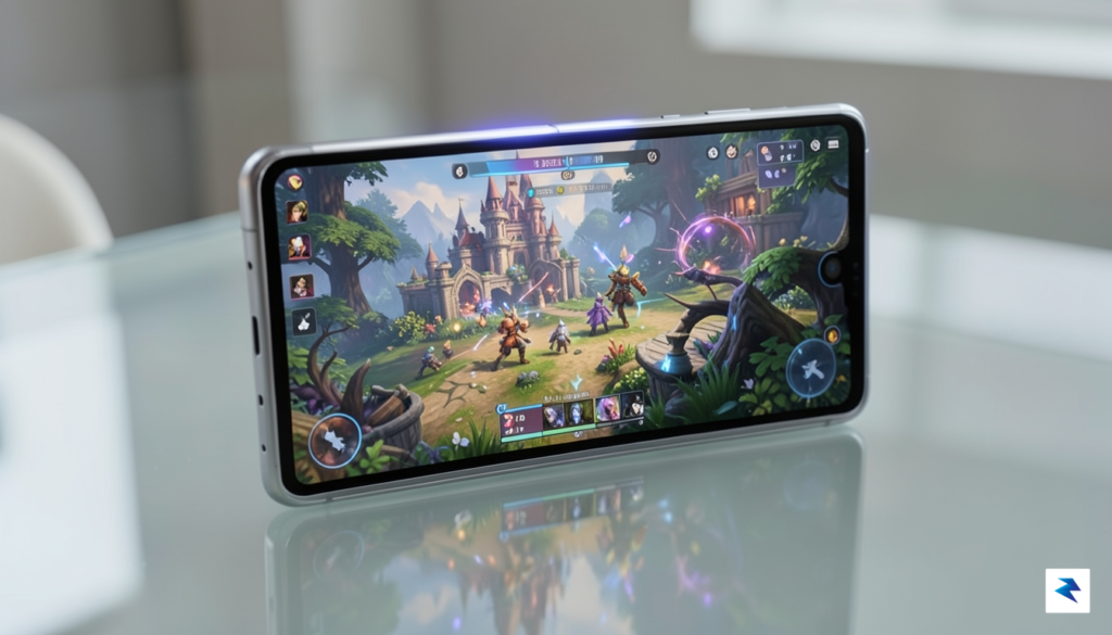 A high-end foldable smartphone opened to its full internal screen&hellip;