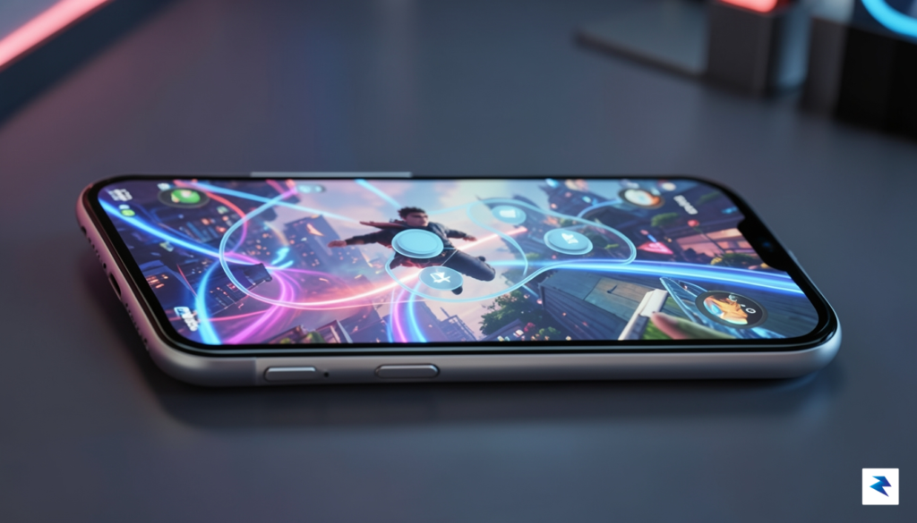A close-up shot of a foldable smartphone held horizontally, displaying&hellip;