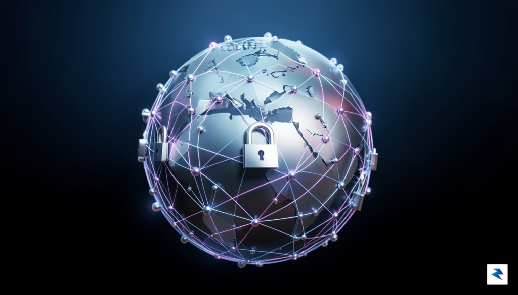A stylized globe showing interconnected data lines and nodes, with&hellip;