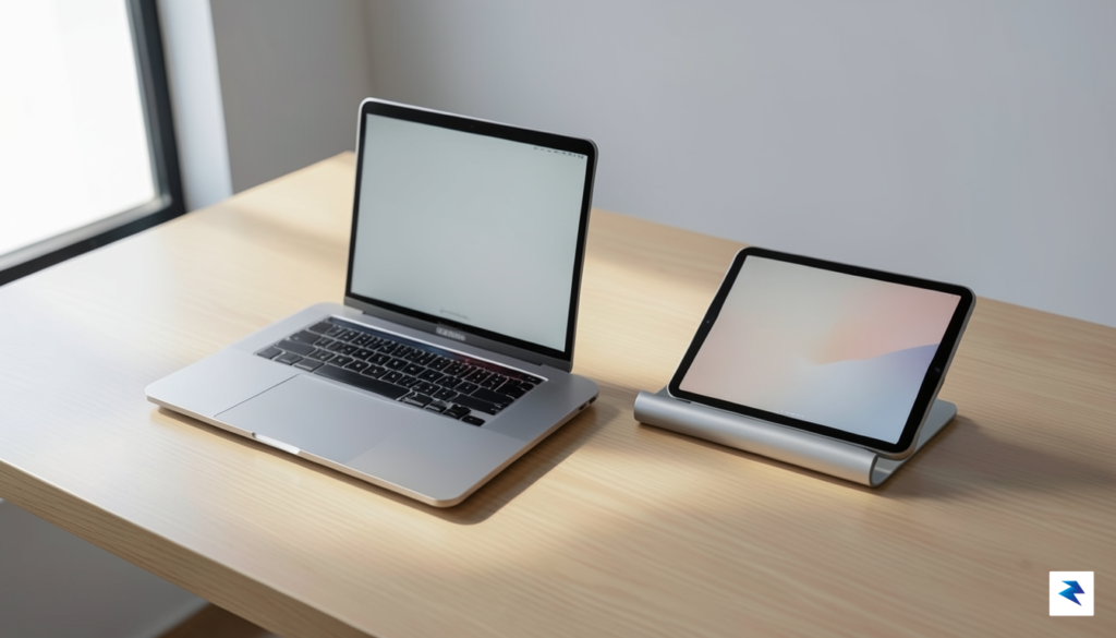 A sleek, high-angle studio shot of a modern MacBook Pro&hellip;