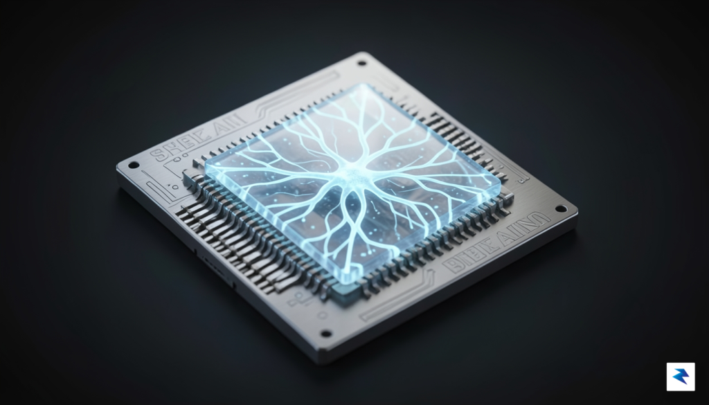 A conceptual 3D render of a futuristic computer chip glowing&hellip;