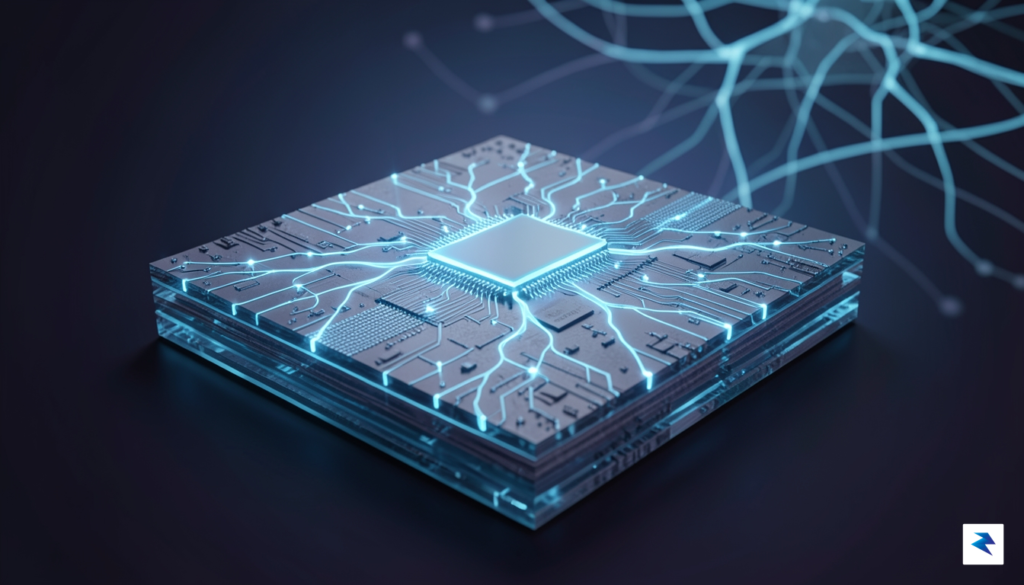 A conceptual, futuristic 3D rendering of a silicon chip wafer&hellip;