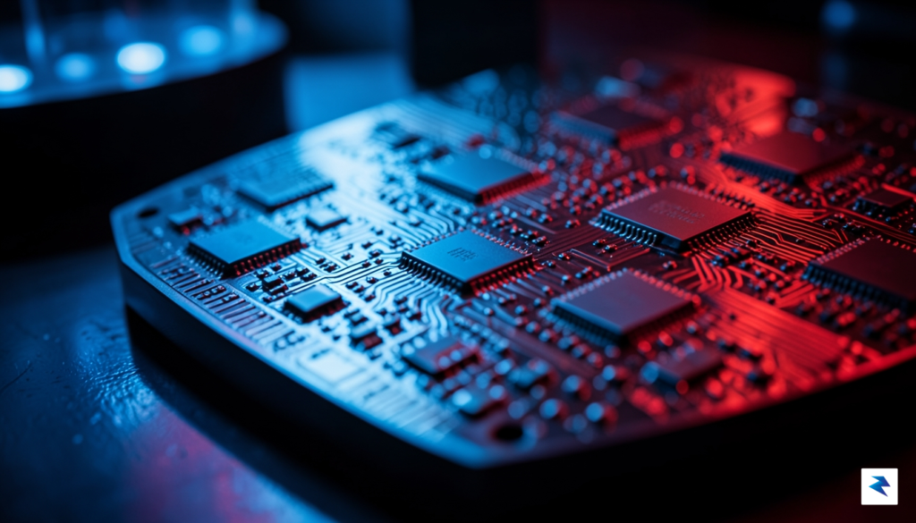 A close-up, dramatic shot of a modern silicon wafer and&hellip;