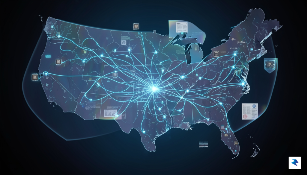A conceptual digital illustration showing a complex global supply chain&hellip;