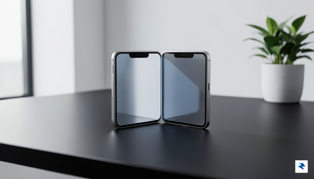 A sleek, futuristic conceptual render of a foldable smartphone sitting&hellip;