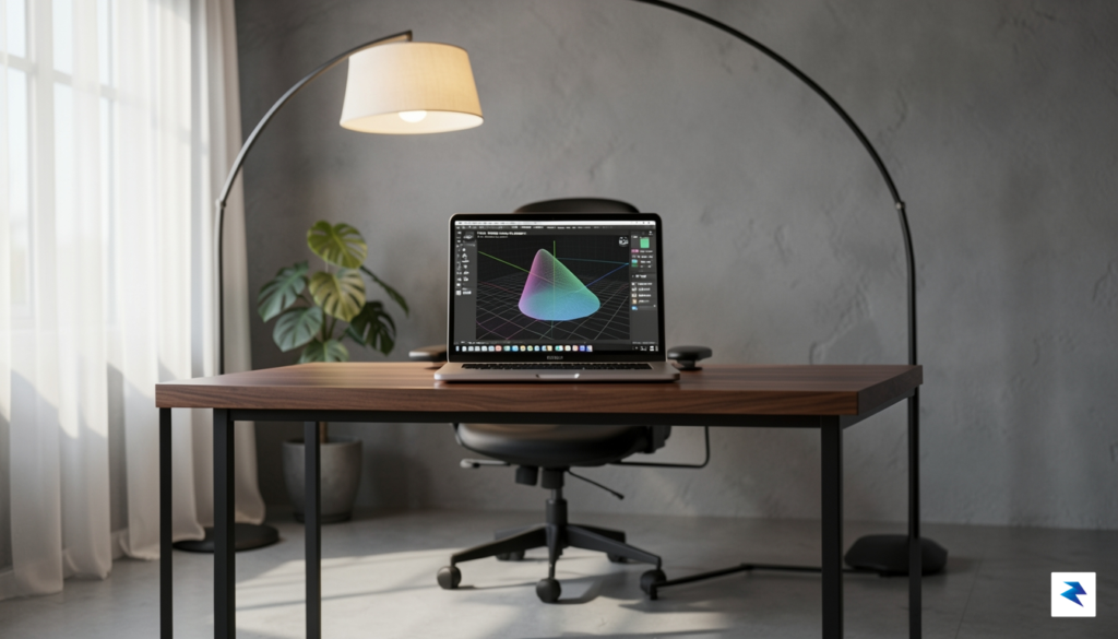 A high-end professional workstation desk featuring a sleek MacBook Pro&hellip;