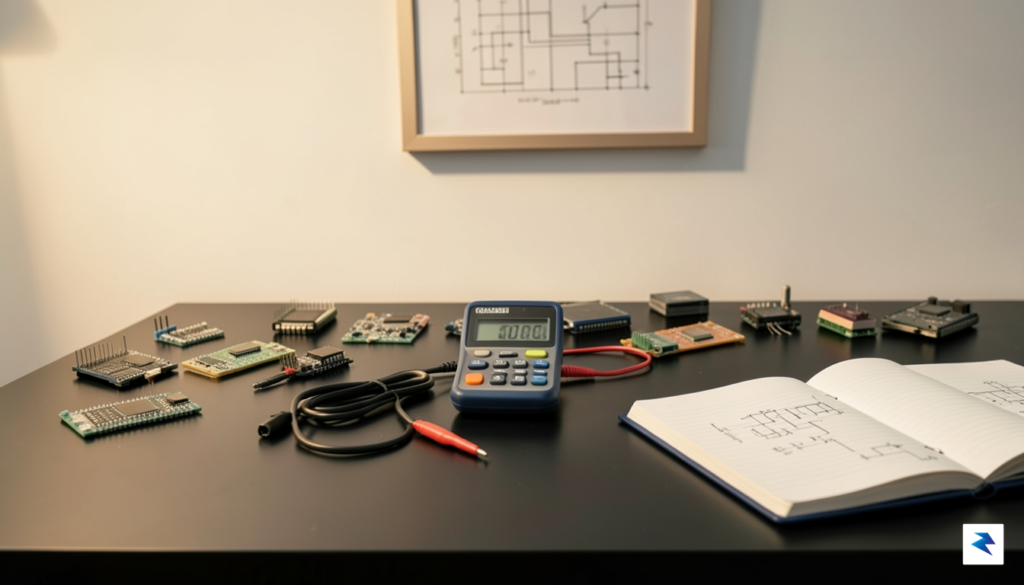 A clean, modern workbench featuring a variety of microcontrollers, a&hellip;