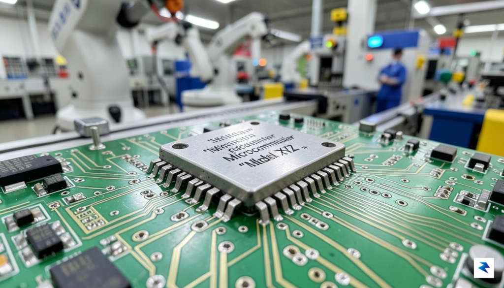 A high-resolution, detailed close-up shot of a modern microcontroller chip&hellip;