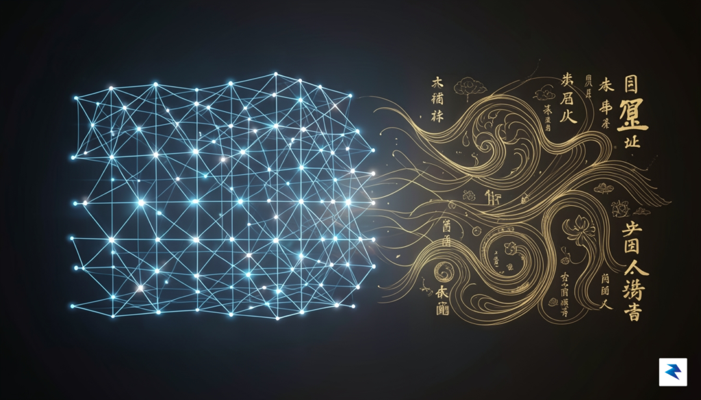 A digital visualization showing a glowing, multi-layered neural network grid&hellip;