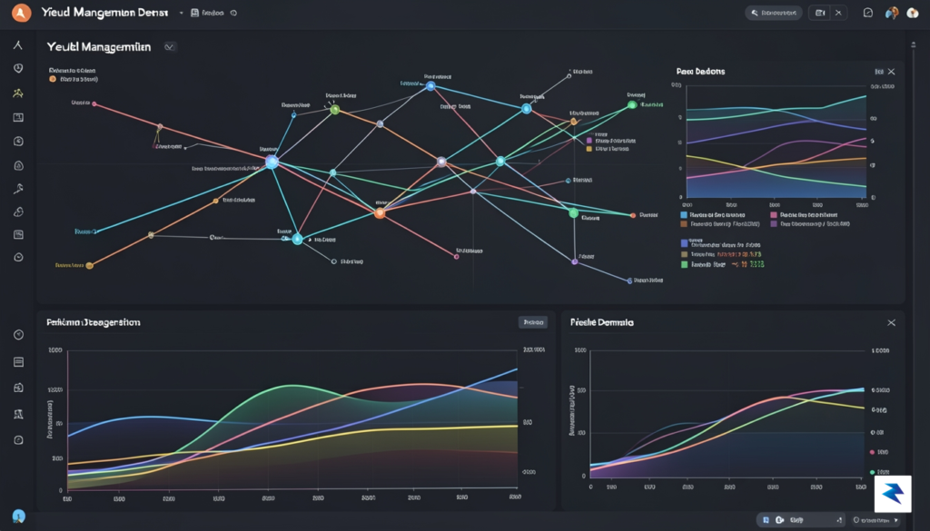 A digital visualization of an airline yield management dashboard showing&hellip;
