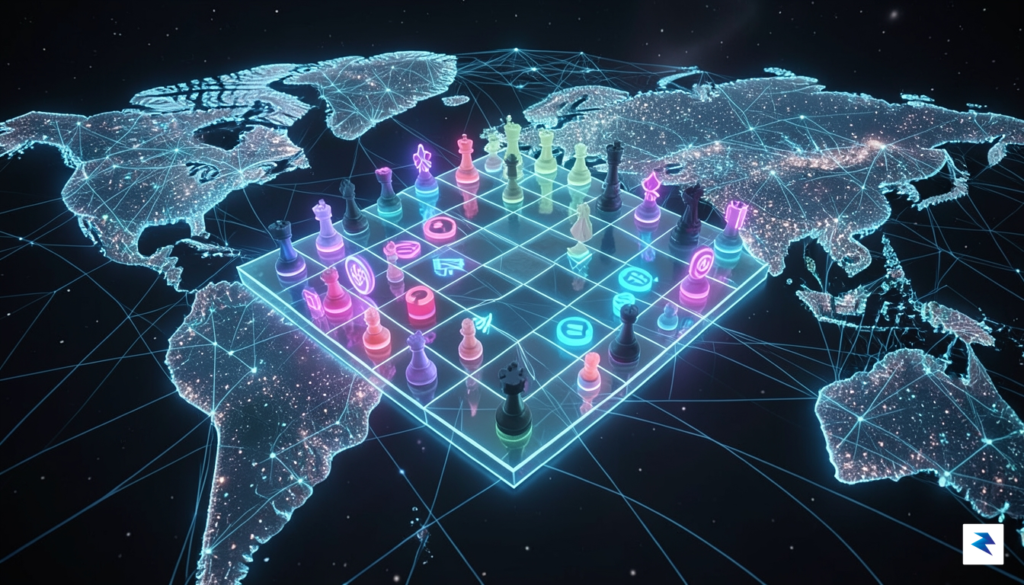 A sleek, modern digital visualization of a chess game played&hellip;
