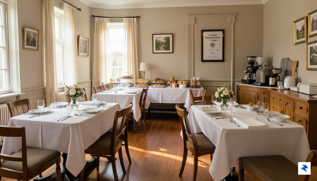 A warm, inviting breakfast room in a historic bed-and-breakfast, featuring&hellip;
