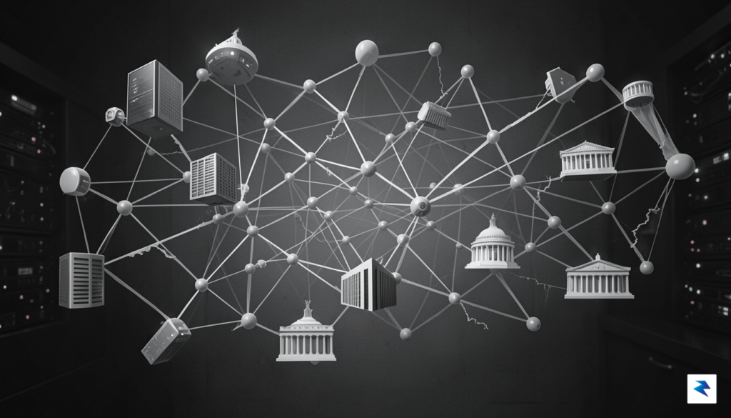 An abstract representation of a complex network of interconnected nodes,&hellip;