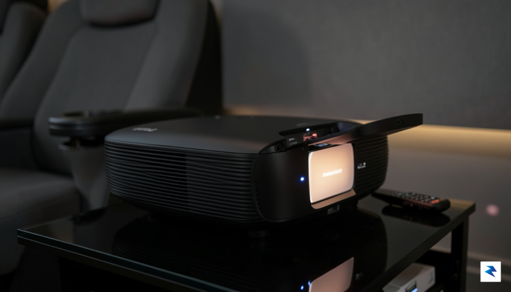 A close-up shot of the BenQ W4100i projector with the&hellip;