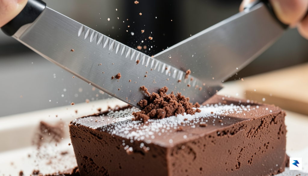 A close-up, high-definition shot of a Ninja Creami blade shaving&hellip;