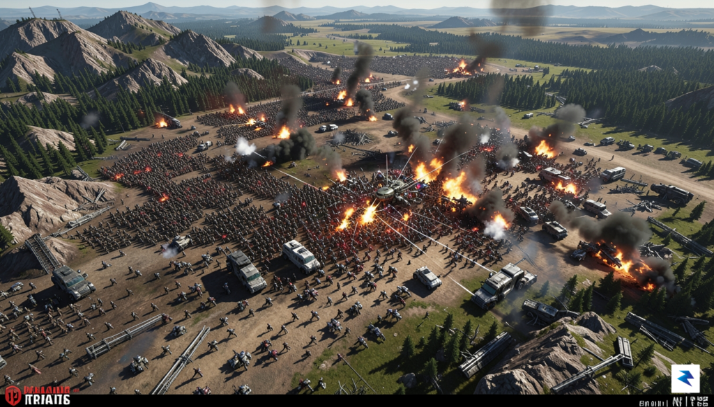 A wide shot of a massive battle in an RTS&hellip;
