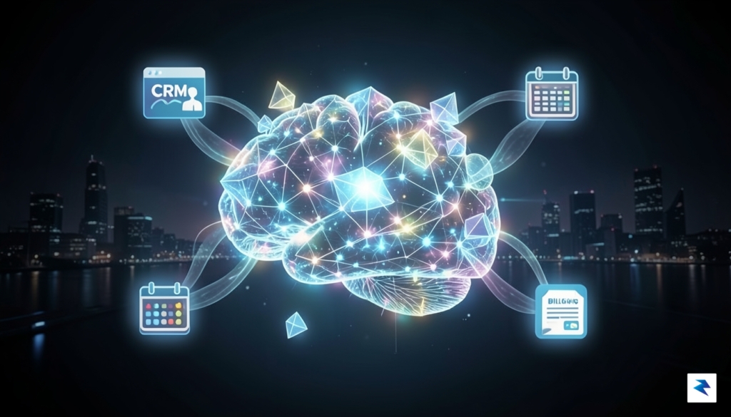 A conceptual digital illustration showing a glowing, multi-faceted AI brain&hellip;