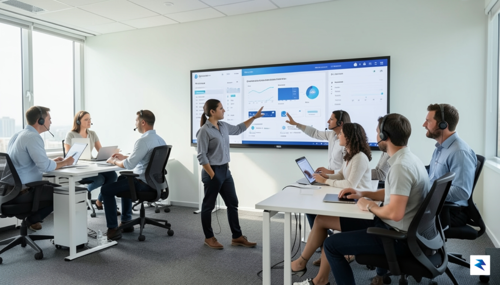 A modern, bright office environment where a diverse team of&hellip;
