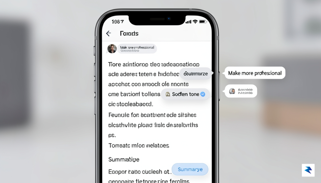 An iPhone screen displaying an email draft with AI suggestions&hellip;