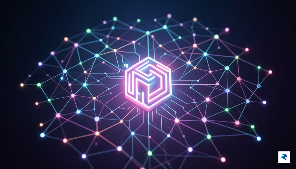 A conceptual digital visualization showing a glowing, structured brand identity&hellip;