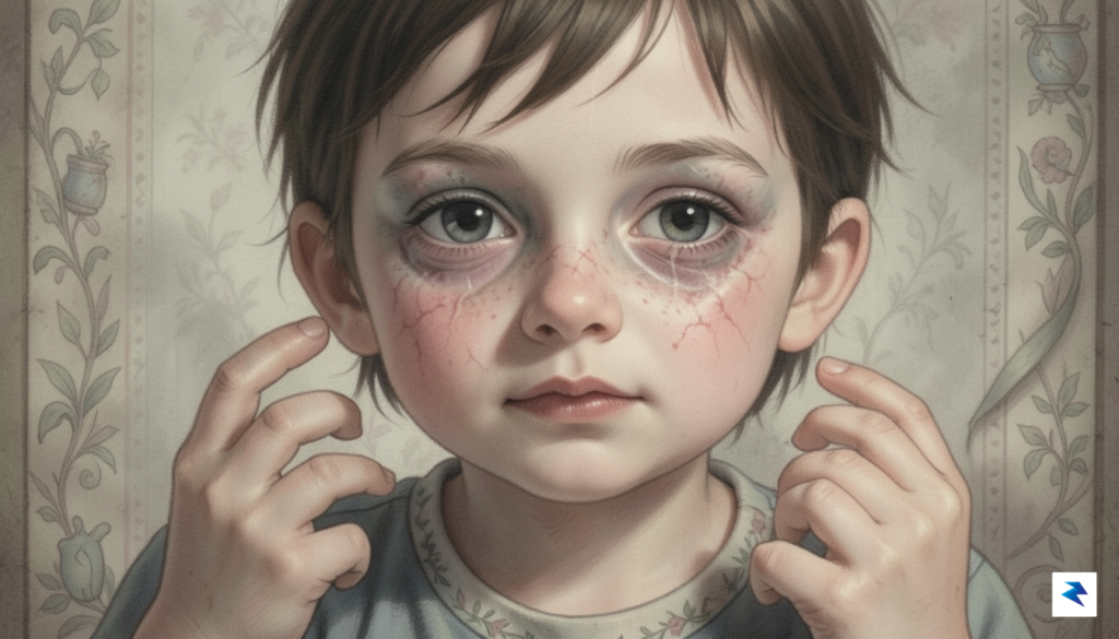 A close-up, hyper-realistic digital illustration of a child character with&hellip;